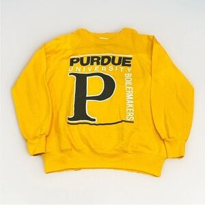 Vintage Retro 80s Purdue Boilermakers Yellow Sweatshirt Size Large Made In USA